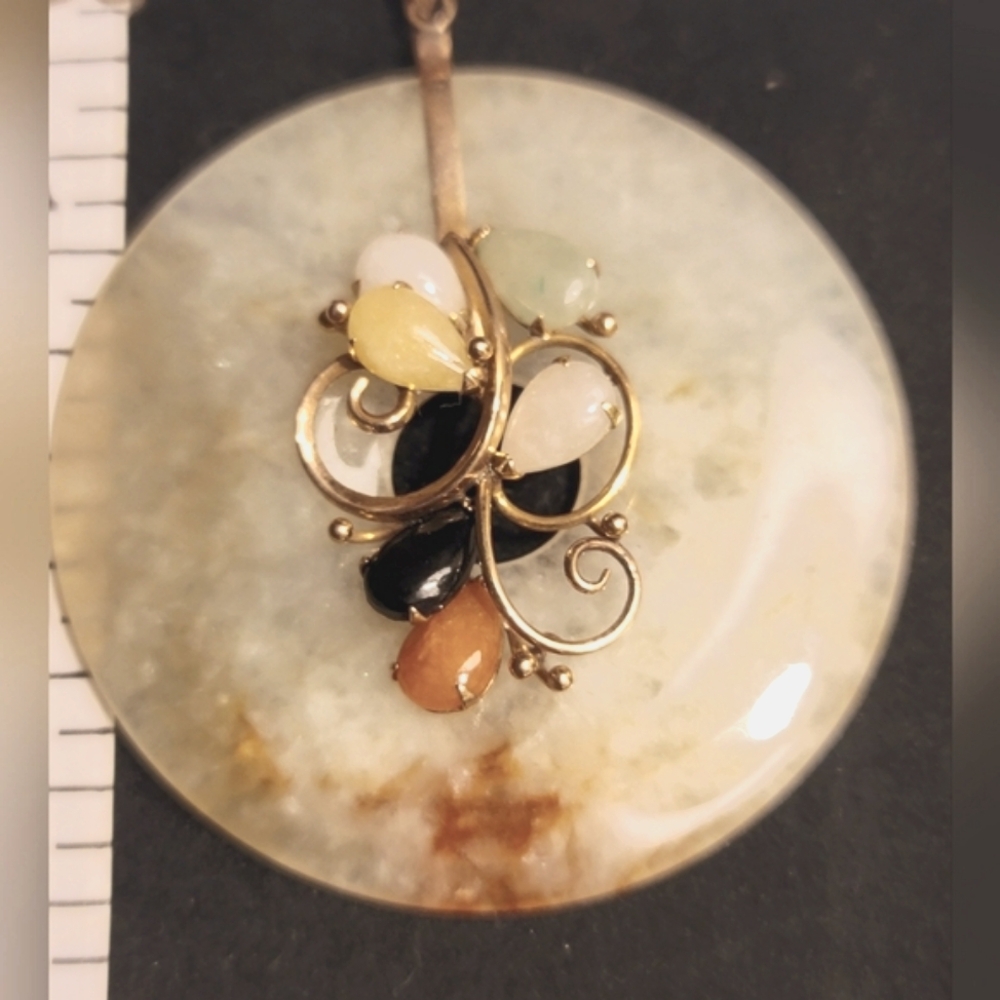 14k Rose Gold Jade Water Disc Pendant (2" Diameter)